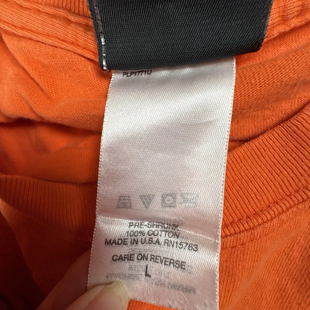 Vintage 90s Y2K Harley Davidson T Shirt L Made In USA Orange Flame R.K. Stratman